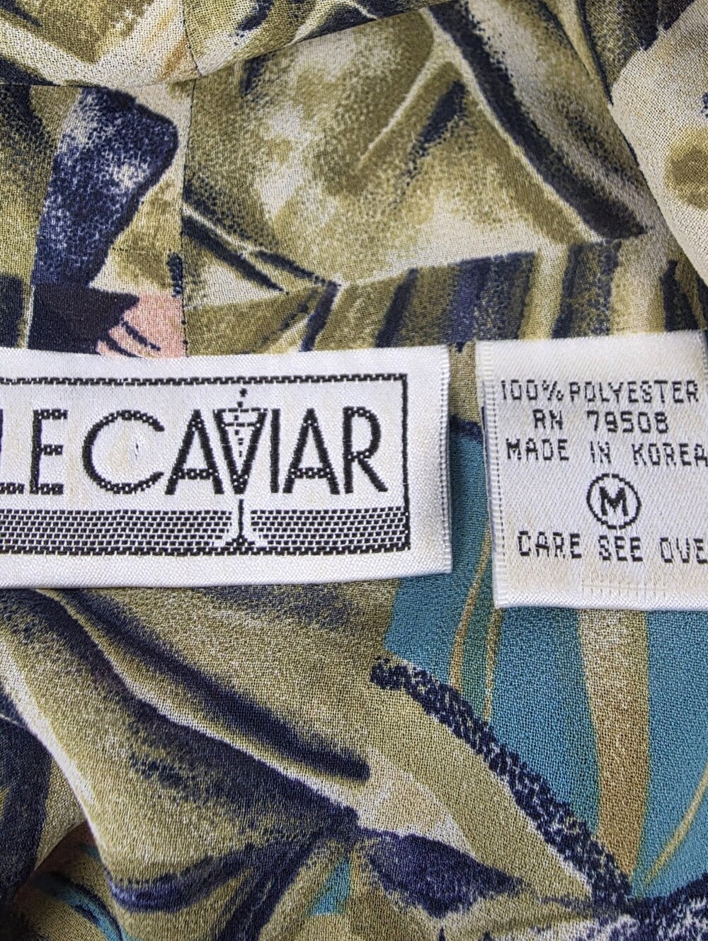 Vintage Le Caviar Tropical Palm Leaf Faux Wrap Blouse Women's M Resort Coastal - Picture 11 of 14